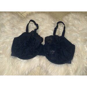 DELIMIRA W679 Balconette Bra Unlined Lace Underwire Semi Sheer Womens 36E Blue